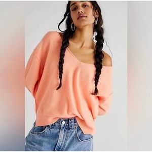 Free People Cashmere Harmony Orange V Neck Sweater